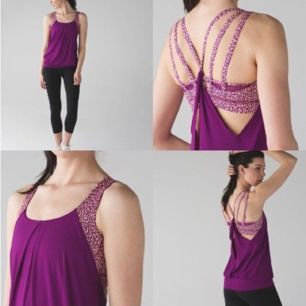 Lululemon Nouveau Limits Tank Regal Plum Miss Mosaic Peach Fuzz Size 4 EUC